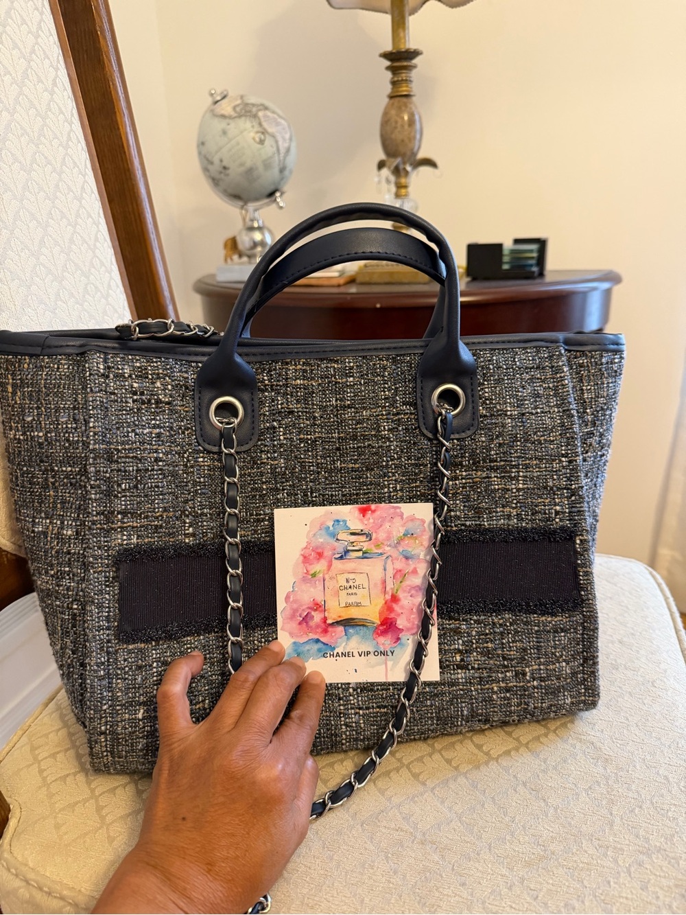 Chanel Tweed Tote Bag in Black and Gray